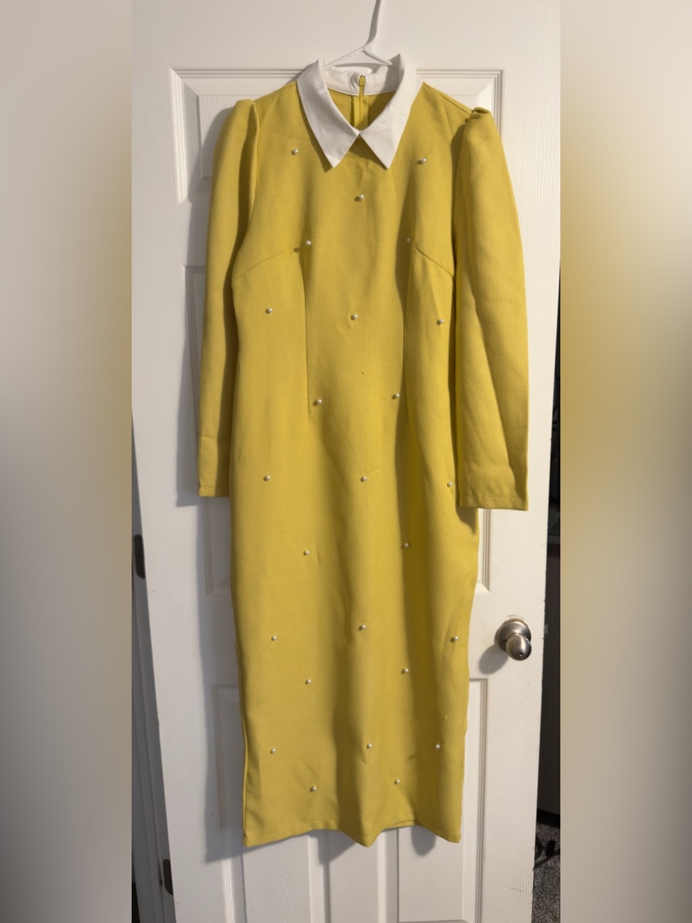 Yellow Embellished Long Sleeve Dress from SHEIN